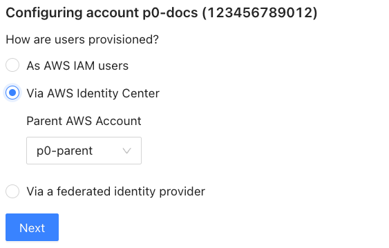 P0 AWS configuration set to provision users via AWS Identity Center